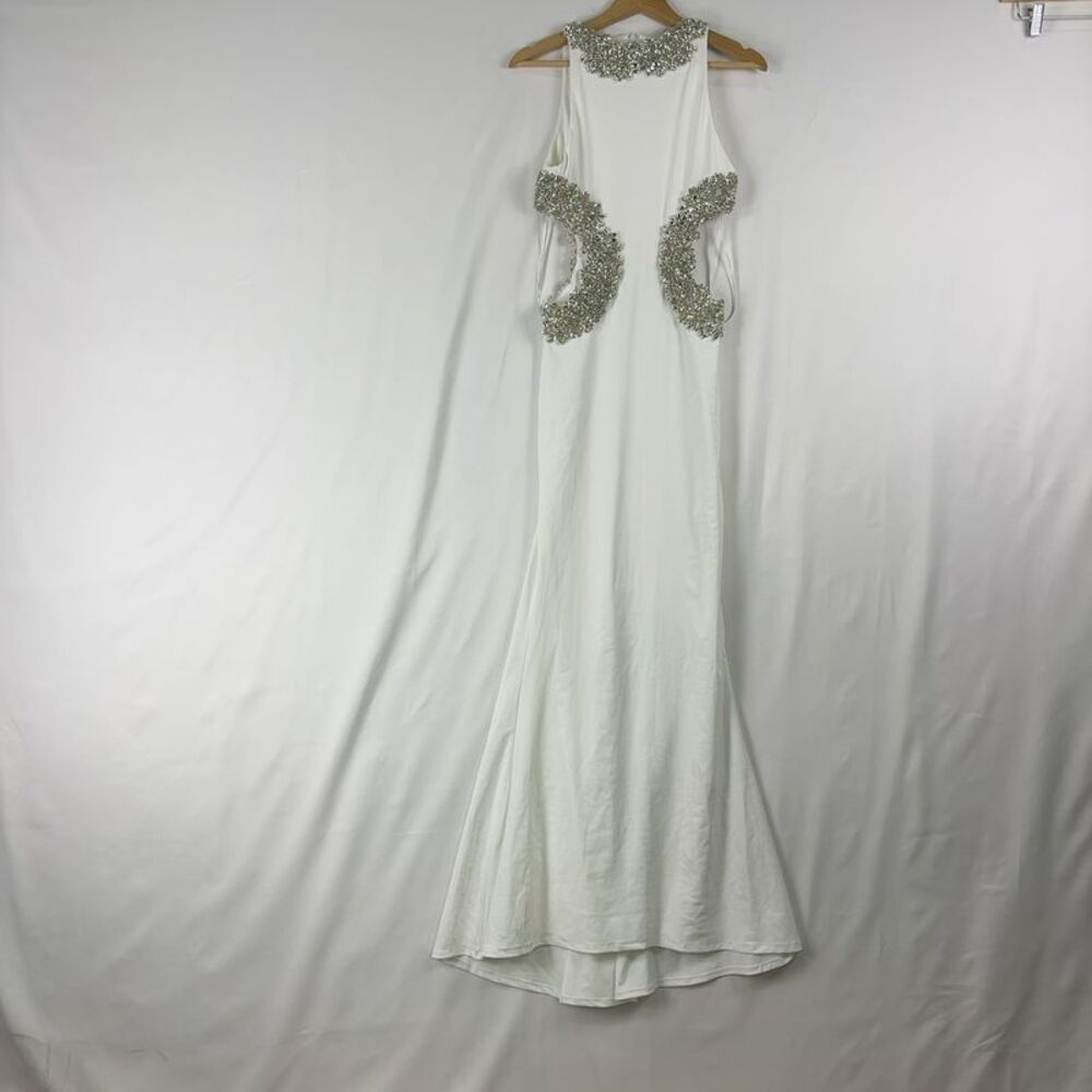 Bronx and Banco White Gown with Silver Beaded Accents